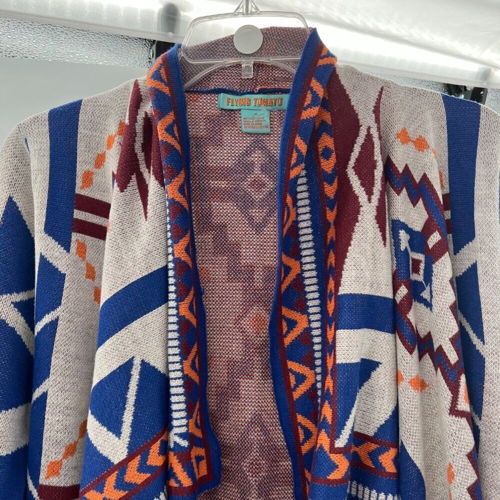 Flying Tomato Women's Cardigan Sweater Aztec Open Front Multicolor Size Medium - Picture 2 of 8